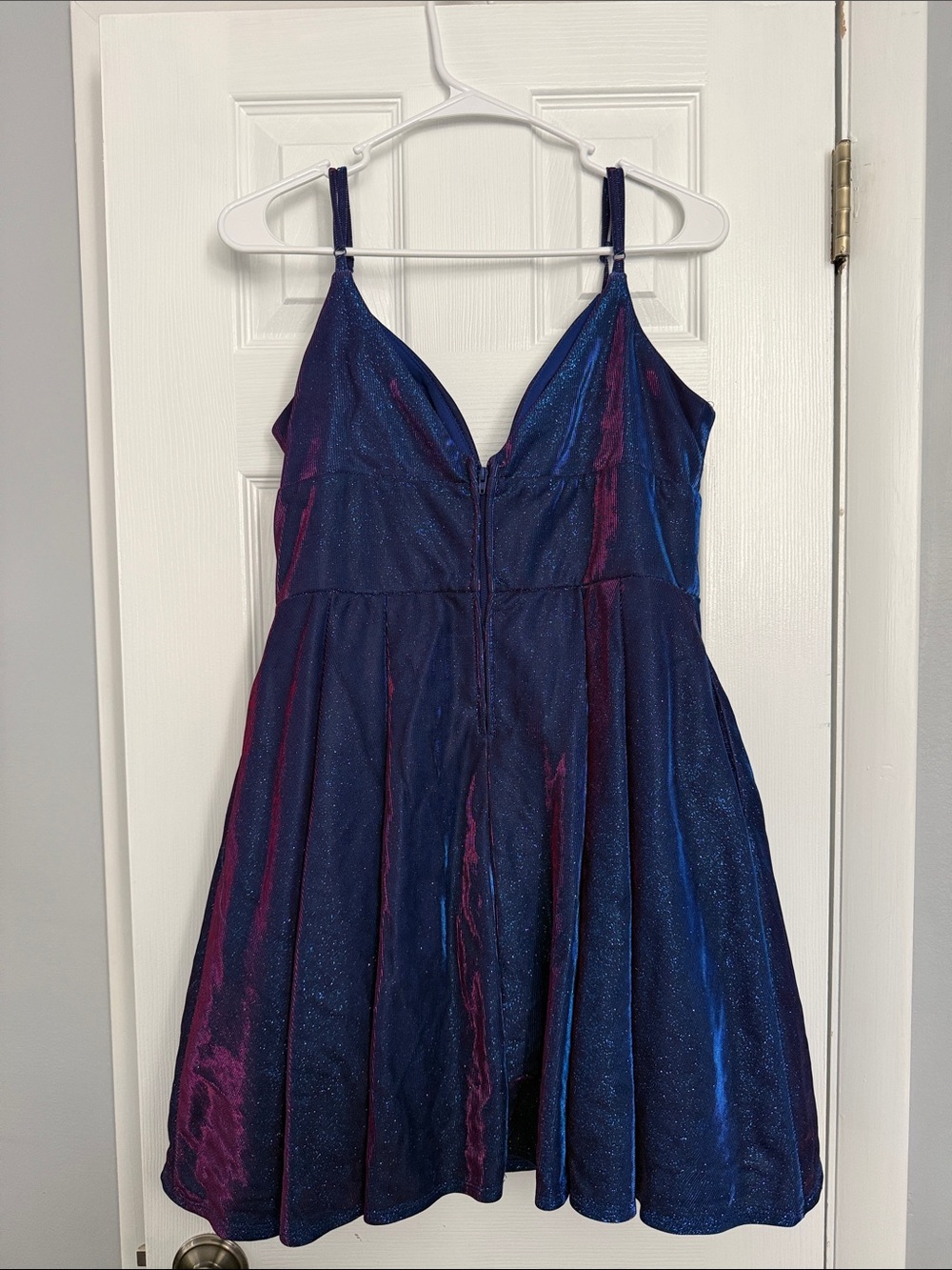 B Darlin Iridescent Blue and Magenta A-Line Mini Dress - Picture 2 of 2